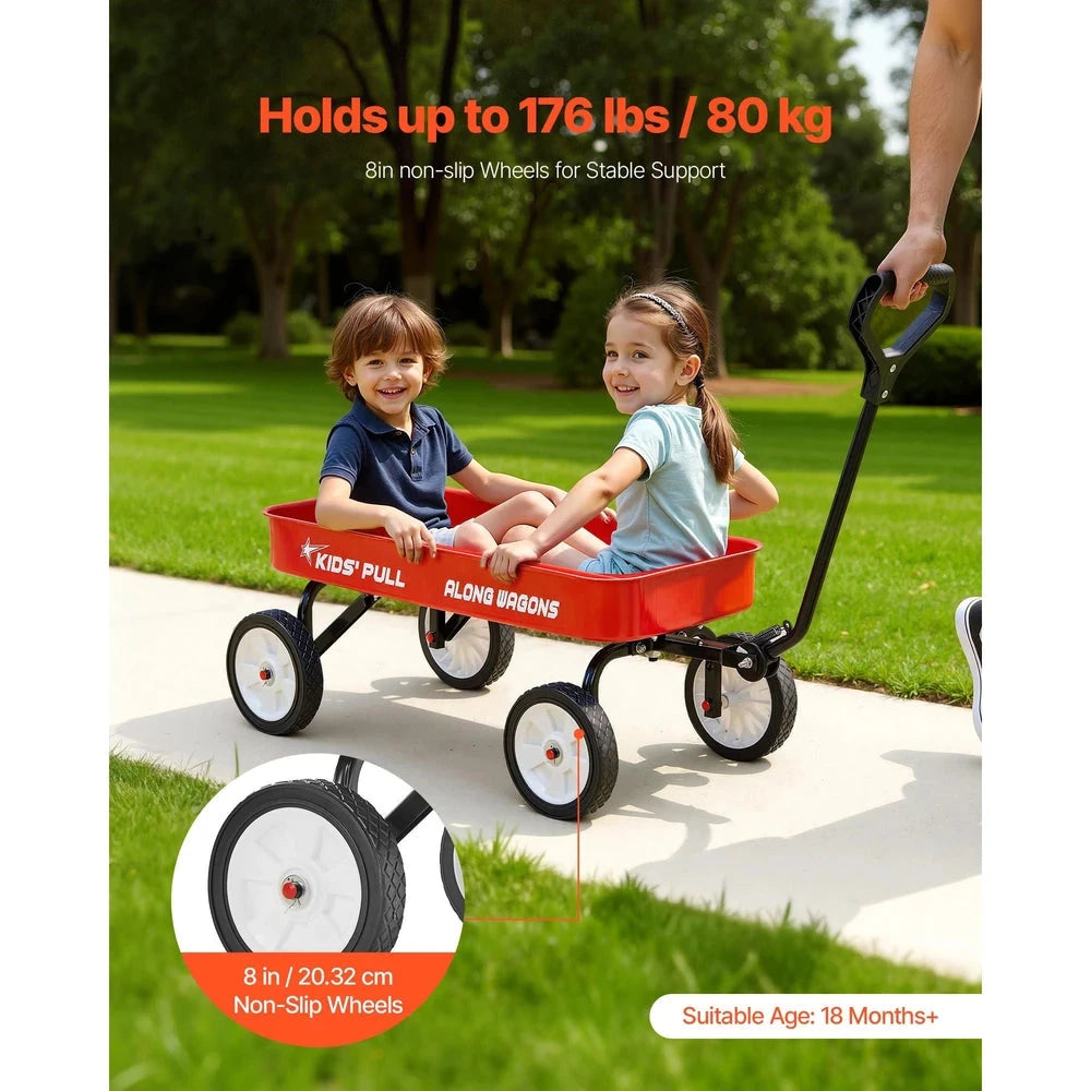 Pull-Along Wagon for Kids – Folding Utility Wagon, 176 lb Capacity (Red)