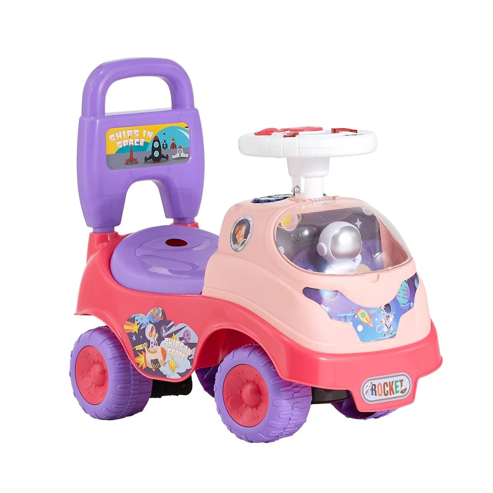 Toddler Ride-On Push Car – Ride-On Racer with Horn & Storage (Pink)
