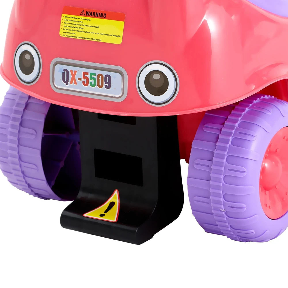 Toddler Ride-On Push Car – Ride-On Racer with Horn & Storage (Pink)