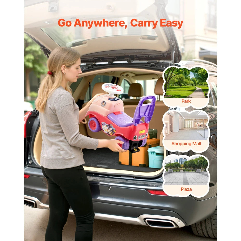 Toddler Ride-On Push Car – Ride-On Racer with Horn & Storage (Pink)