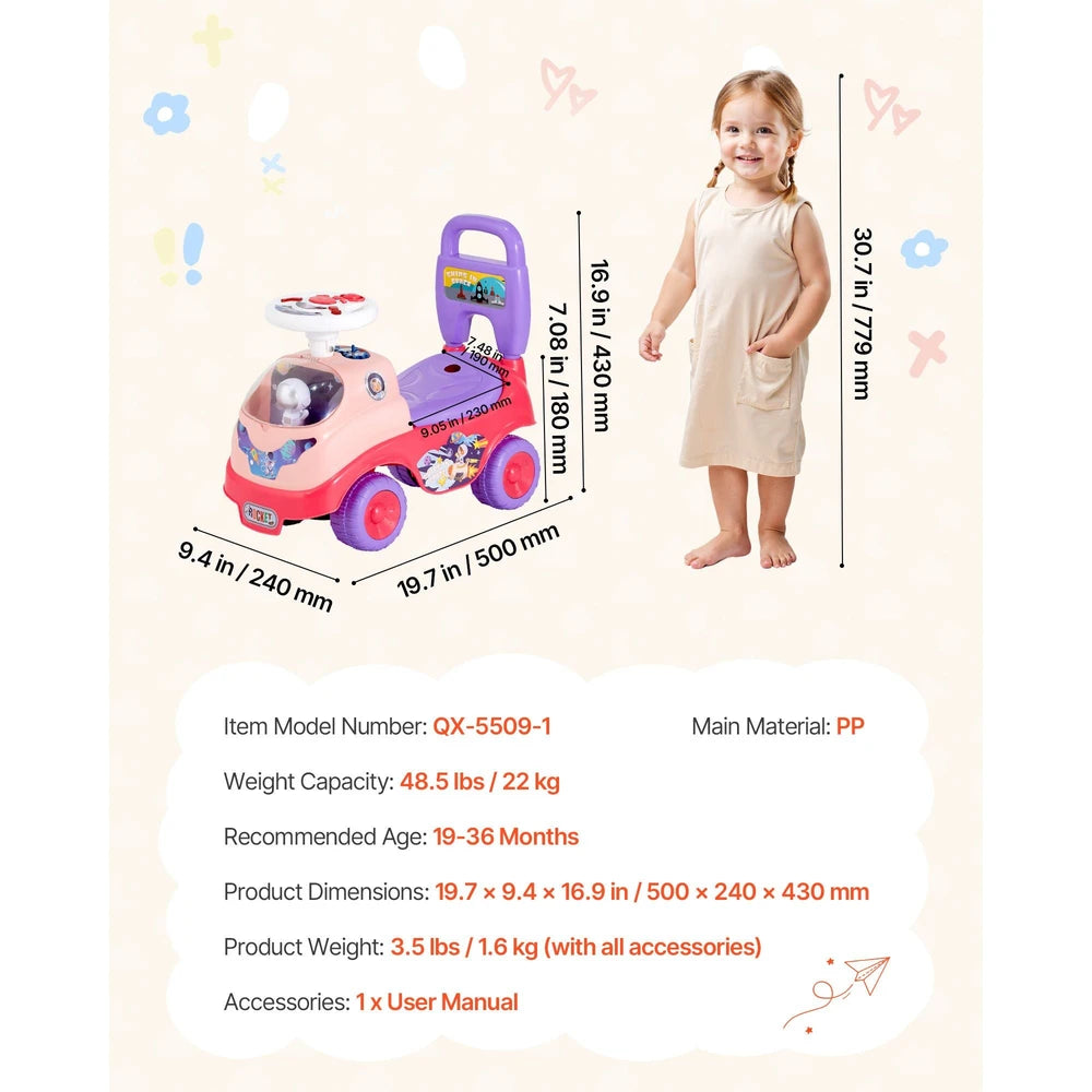 Toddler Ride-On Push Car – Ride-On Racer with Horn & Storage (Pink)