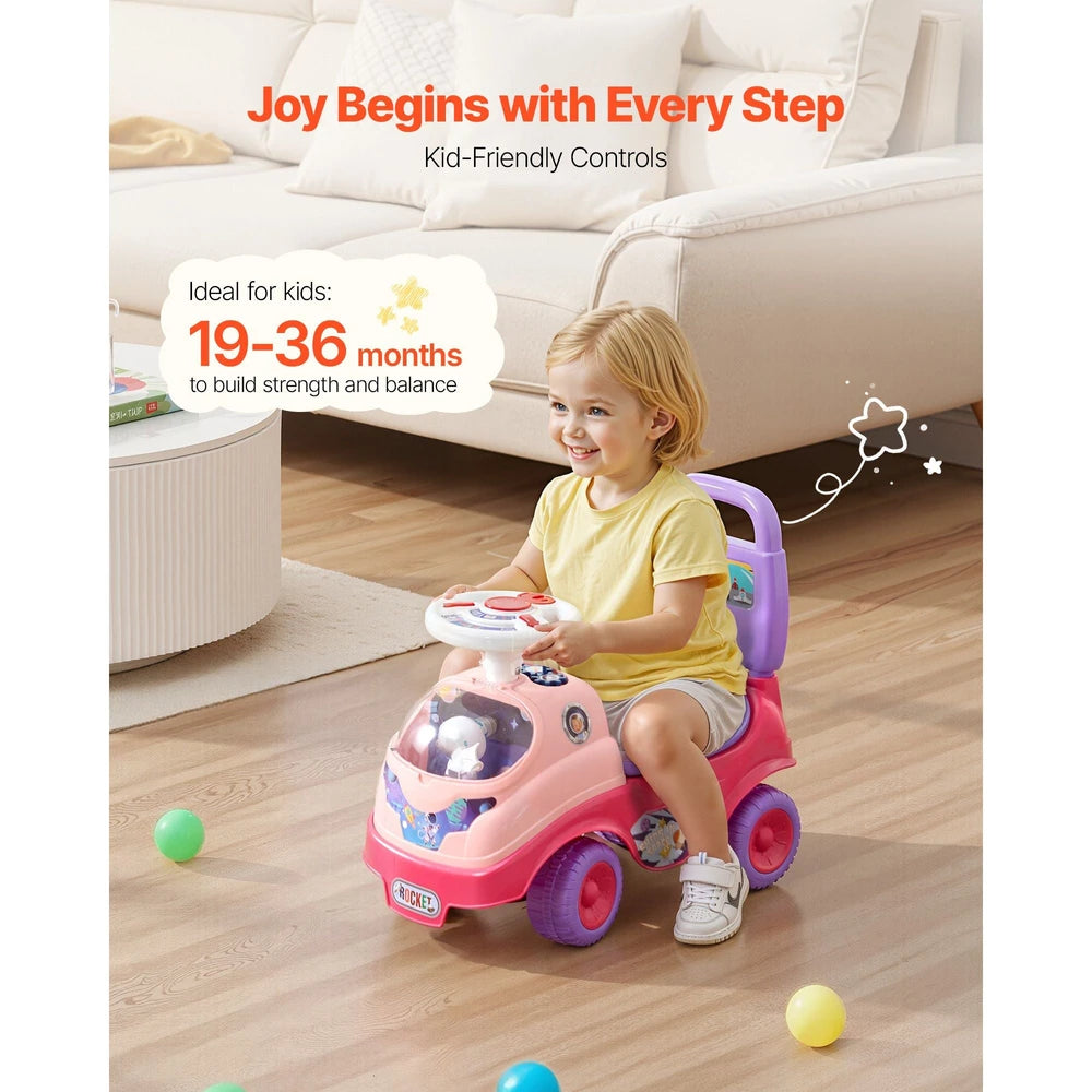 Toddler Ride-On Push Car – Ride-On Racer with Horn & Storage (Pink)