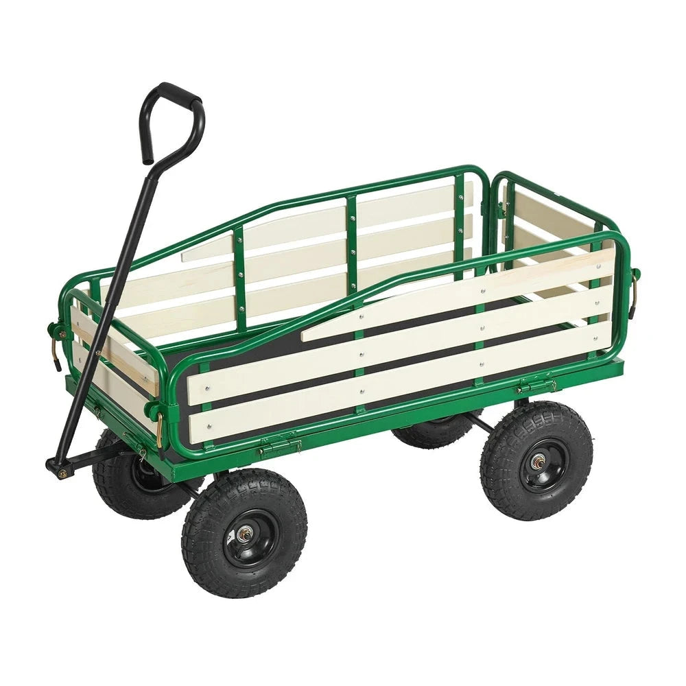 Pull-Along Wagon for Kids – Wooden-Panel Utility Wagon, 330 lb Capacity (Green)