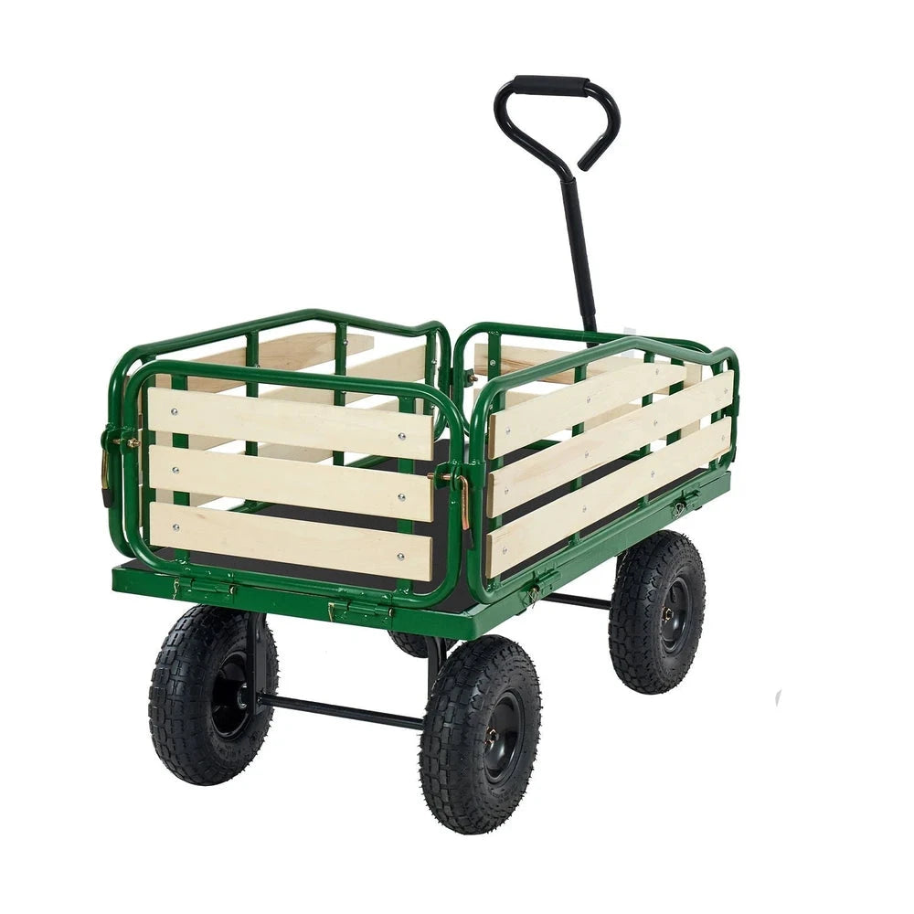 Pull-Along Wagon for Kids – Wooden-Panel Utility Wagon, 330 lb Capacity (Green)