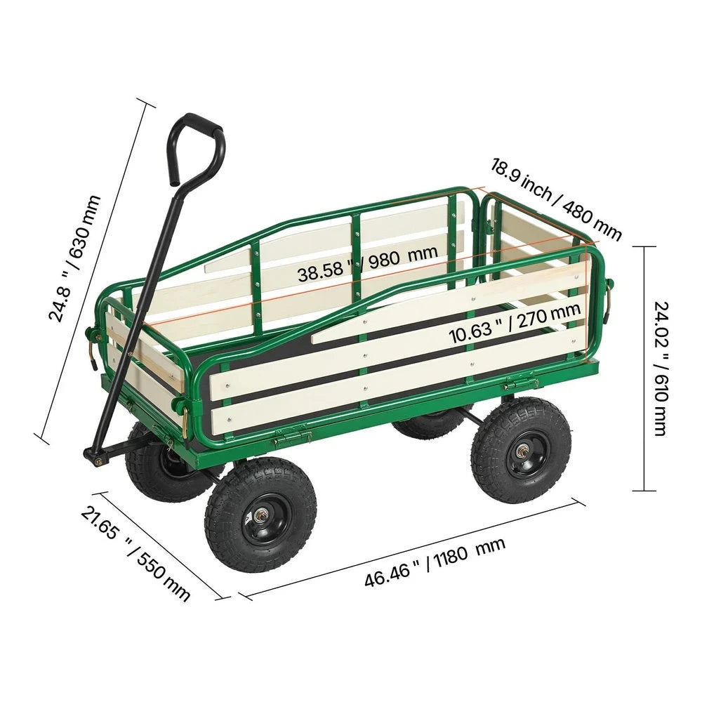 Pull-Along Wagon for Kids – Wooden-Panel Utility Wagon, 330 lb Capacity (Green)