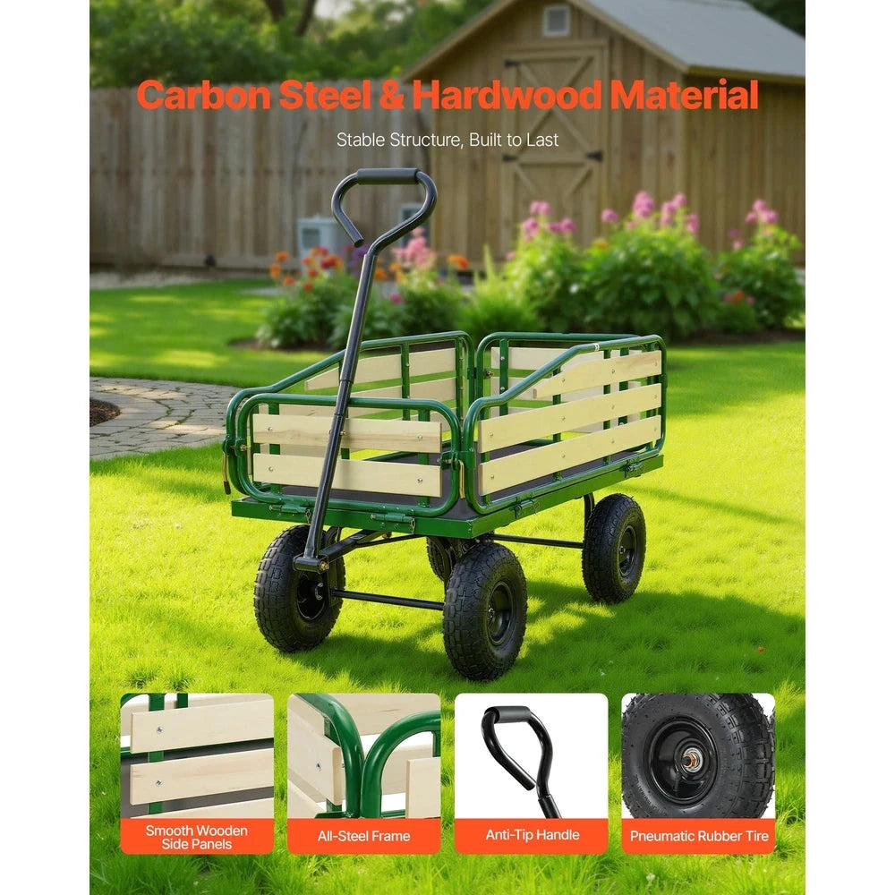 Pull-Along Wagon for Kids – Wooden-Panel Utility Wagon, 330 lb Capacity (Green)