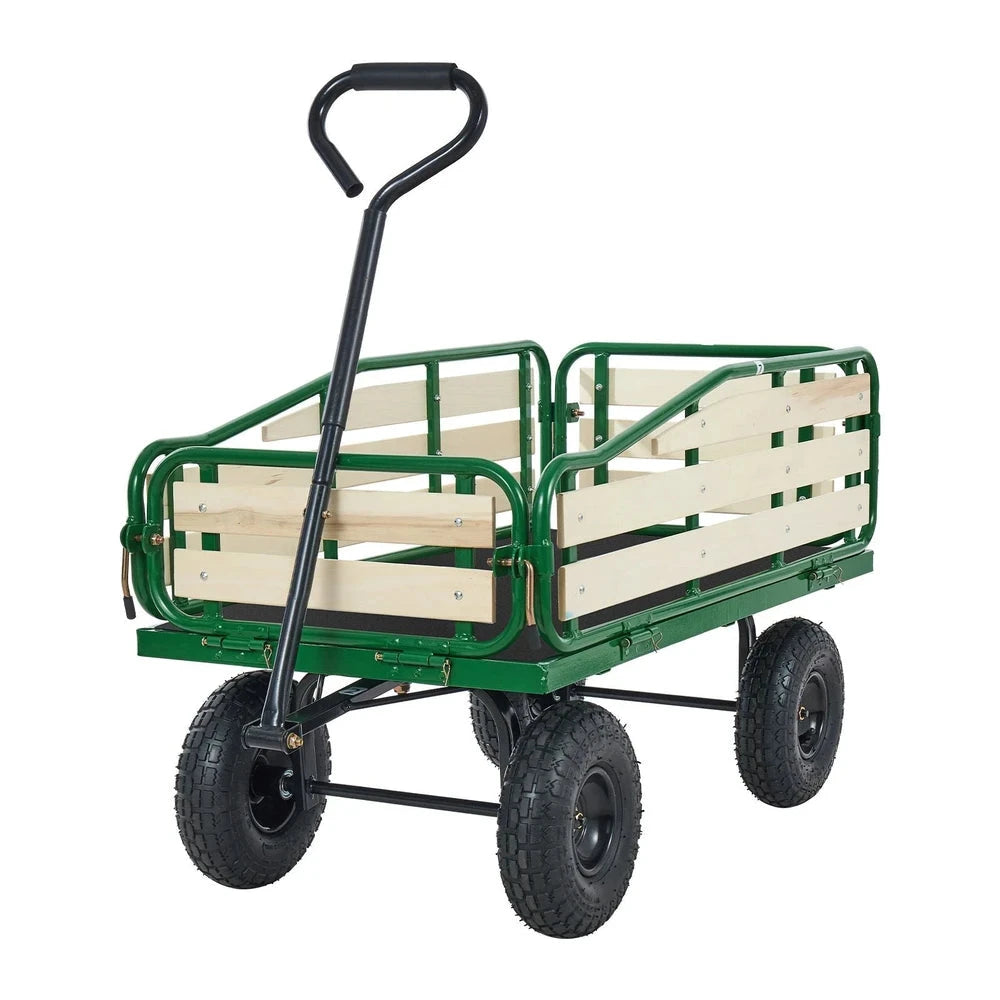 Pull-Along Wagon for Kids – Wooden-Panel Utility Wagon, 330 lb Capacity (Green)