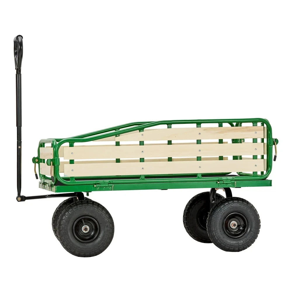 Pull-Along Wagon for Kids – Wooden-Panel Utility Wagon, 330 lb Capacity (Green)