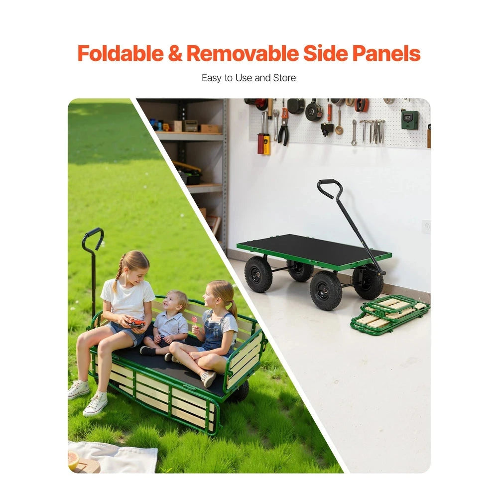 Pull-Along Wagon for Kids – Wooden-Panel Utility Wagon, 330 lb Capacity (Green)