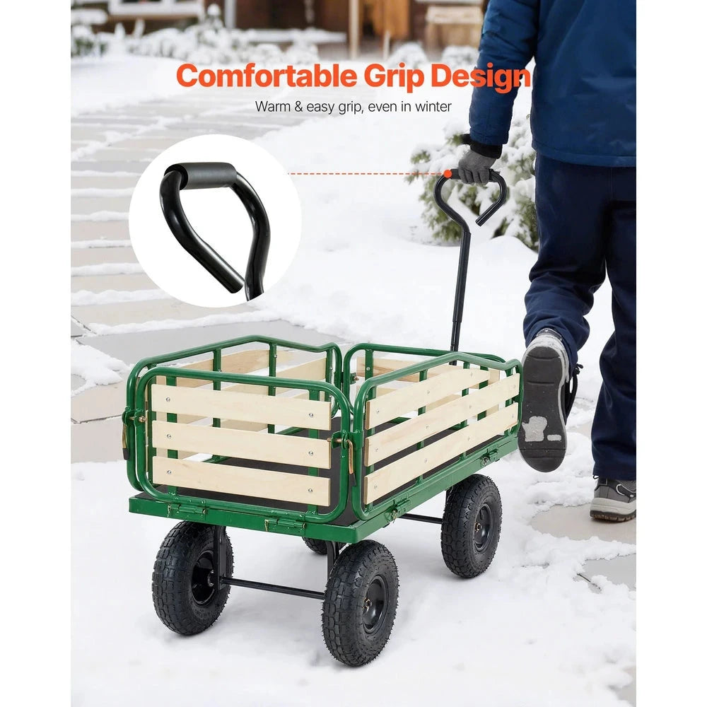Pull-Along Wagon for Kids – Wooden-Panel Utility Wagon, 330 lb Capacity (Green)