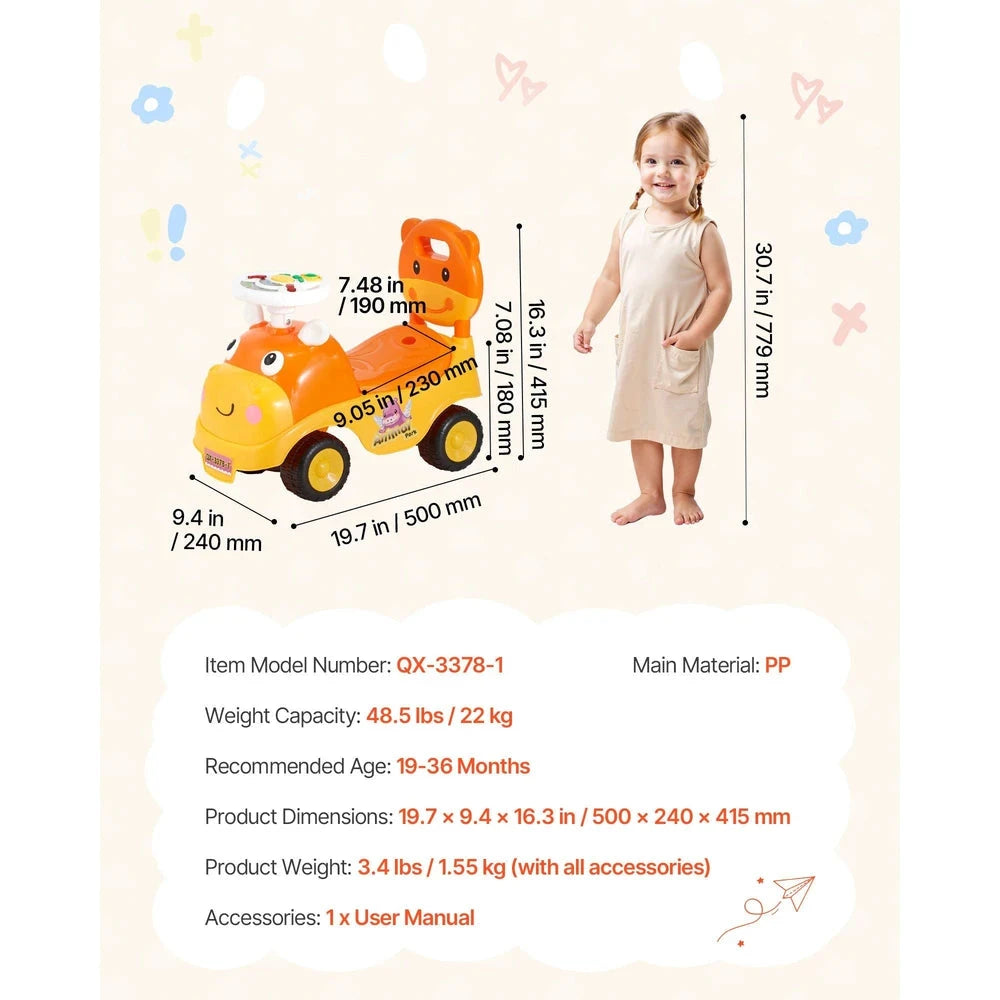 Toddler Ride-On Push Car – Ride-On Racer with Horn & Storage