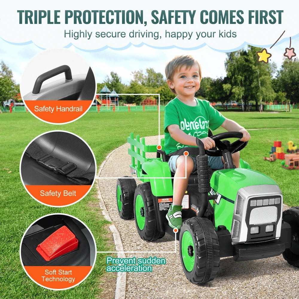 Kids 12V Electric Ride-On Tractor – Battery-Powered Trailer Set with Remote & Music