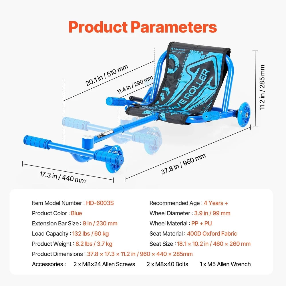 Kids Drifting Scooter – Wiggle Ride-On with LED Wheels (Blue)