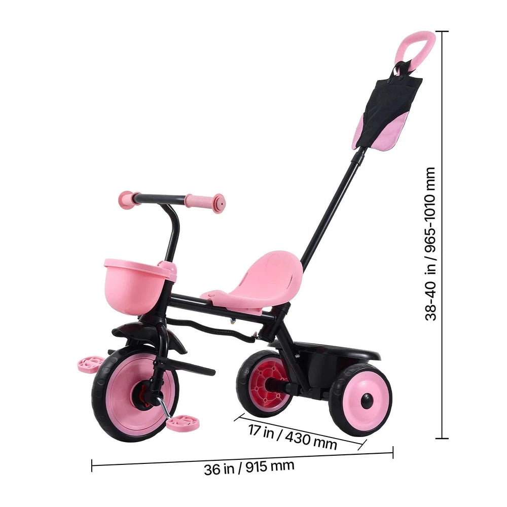 Convertible Toddler Tricycle – Push-Handle Trike with Stroller Mode
