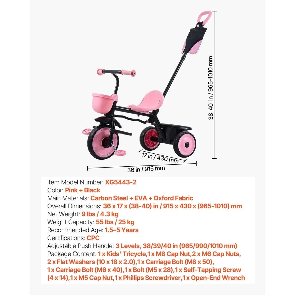 Convertible Toddler Tricycle – Push-Handle Trike with Stroller Mode