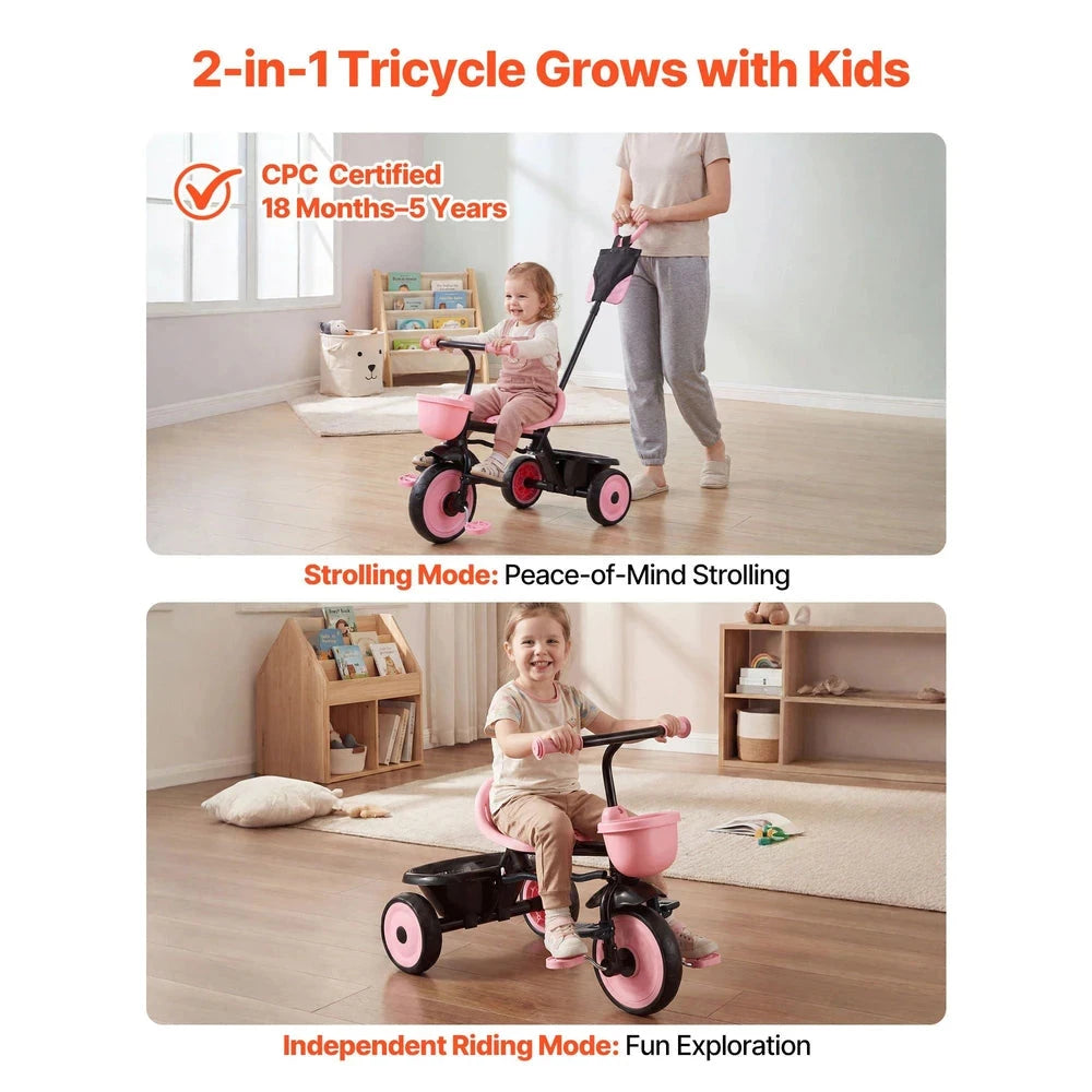 Convertible Toddler Tricycle – Push-Handle Trike with Stroller Mode