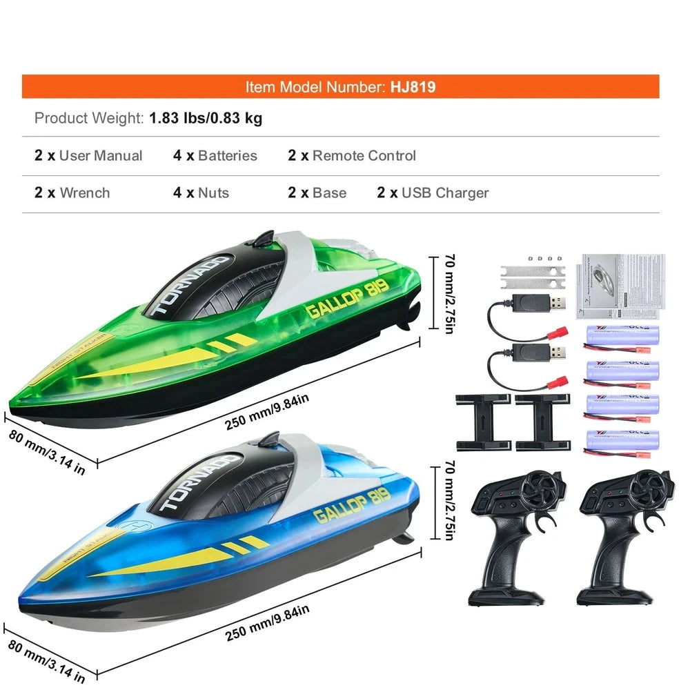 RC Racing Boat Set – Dual-Battery Waterproof Speedboat for Kids (Blue/Green)