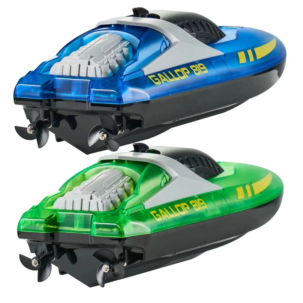 RC Racing Boat Set – Dual-Battery Waterproof Speedboat for Kids (Blue/Green)