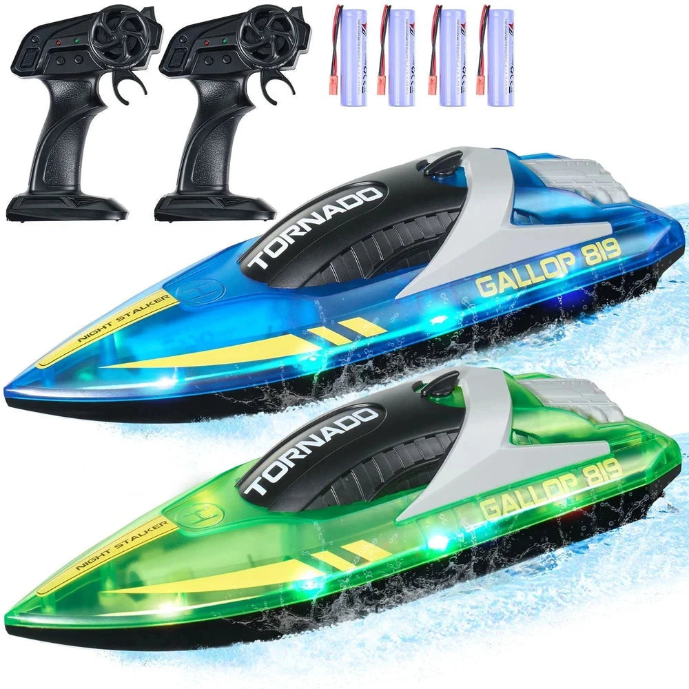 RC Racing Boat Set – Dual-Battery Waterproof Speedboat for Kids (Blue/Green)