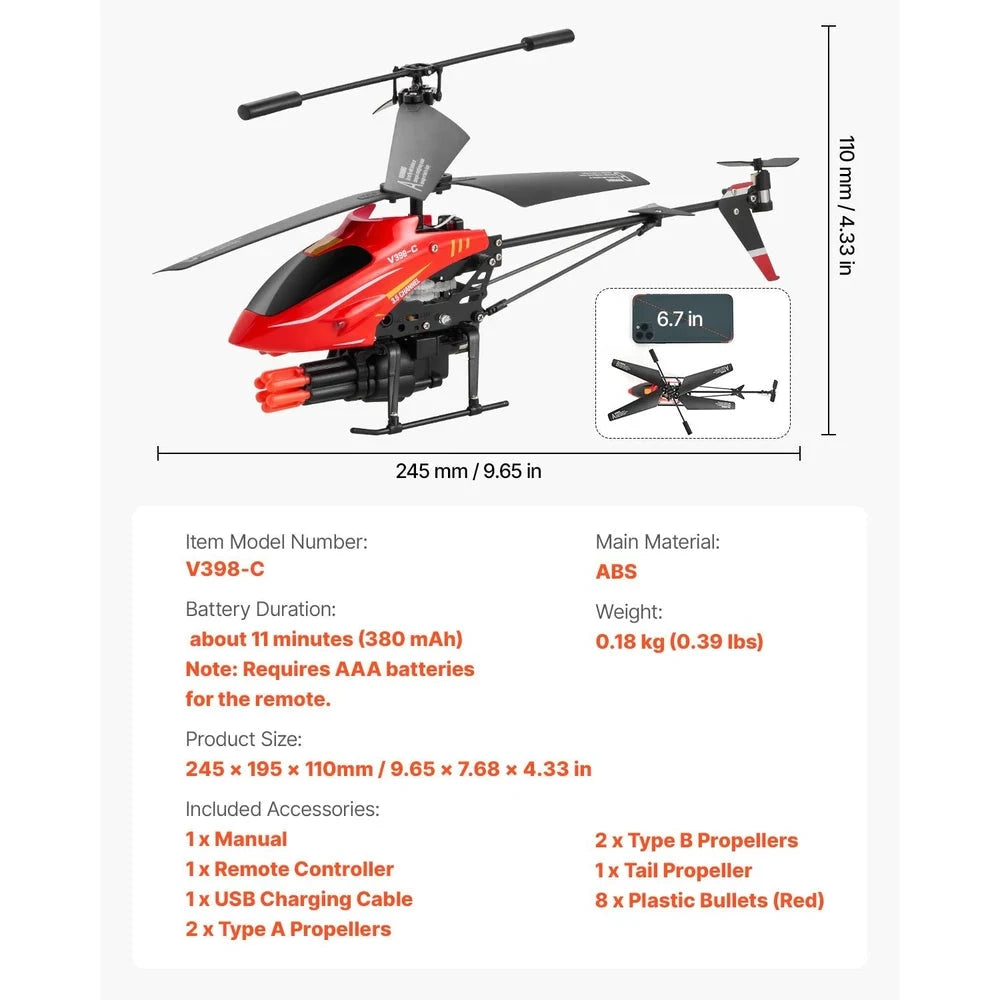 Beginner RC Helicopter – Remote Control Flyer with Shooting Mode (Red)