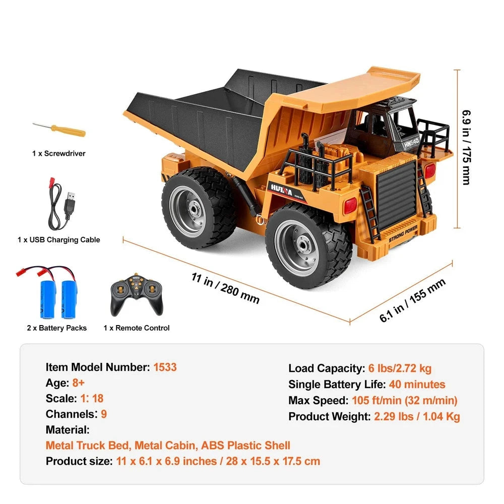 1:18 RC Dump Truck – Remote Control Construction Vehicle for Kids