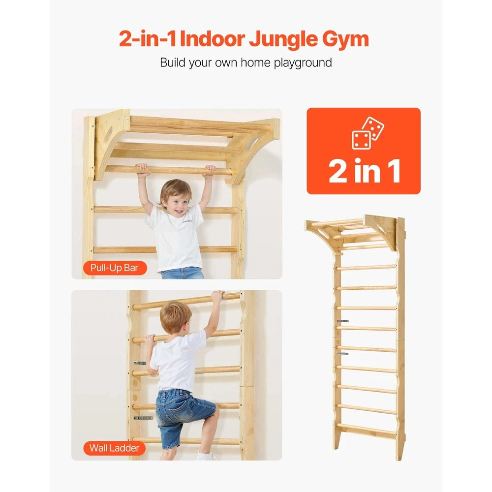 2-in-1 Swedish Ladder Wall Gym – Solid Wood Indoor Climbing Set for Kids