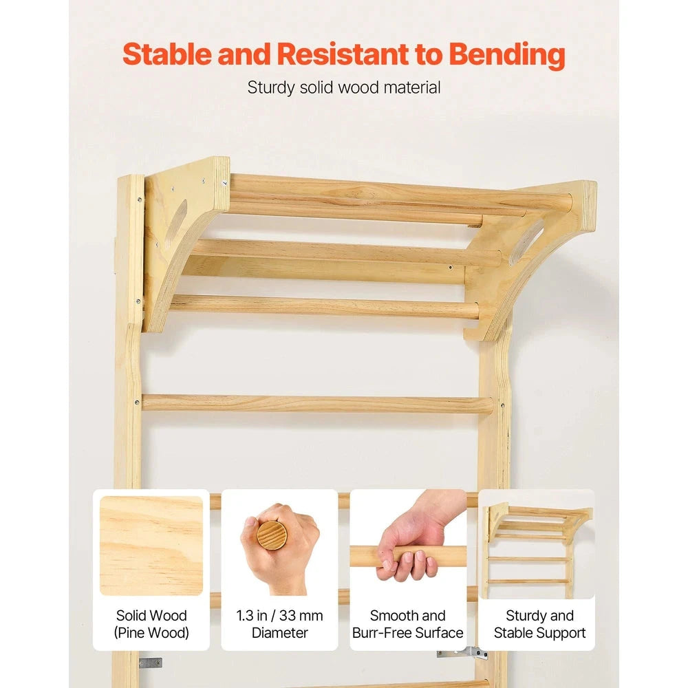2-in-1 Swedish Ladder Wall Gym – Solid Wood Indoor Climbing Set for Kids