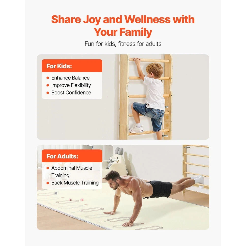2-in-1 Swedish Ladder Wall Gym – Solid Wood Indoor Climbing Set for Kids