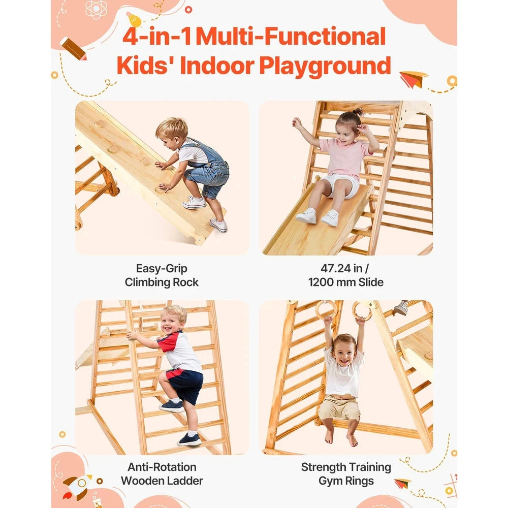 4-in-1 Wooden Montessori Jungle Gym – Indoor Climbing Playset for Toddlers