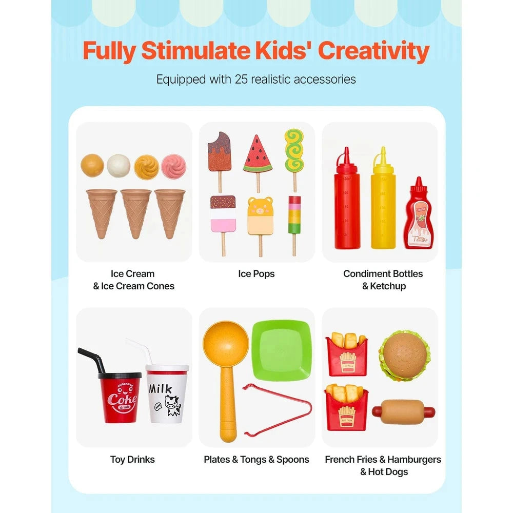 Wooden Ice Cream Cart Playset – Pretend Play Shop with Accessories (Blue)