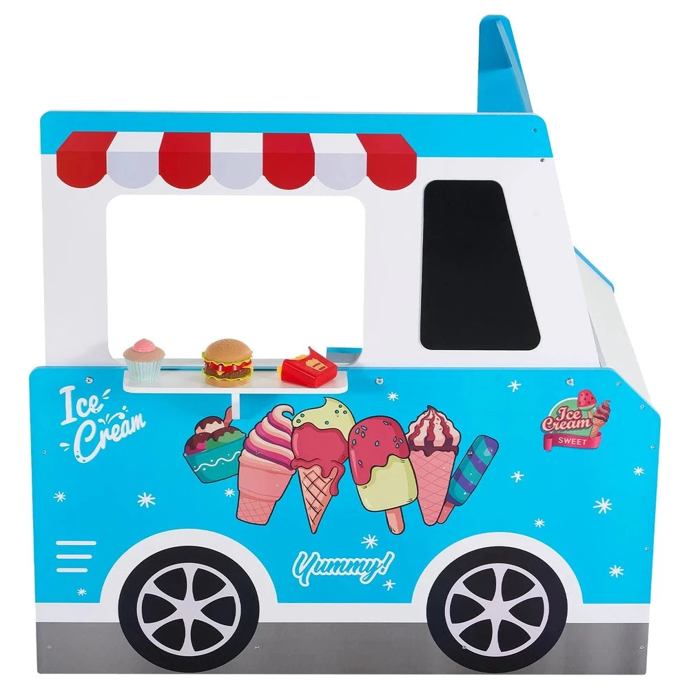 Wooden Ice Cream Cart Playset – Pretend Play Shop with Accessories (Blue)