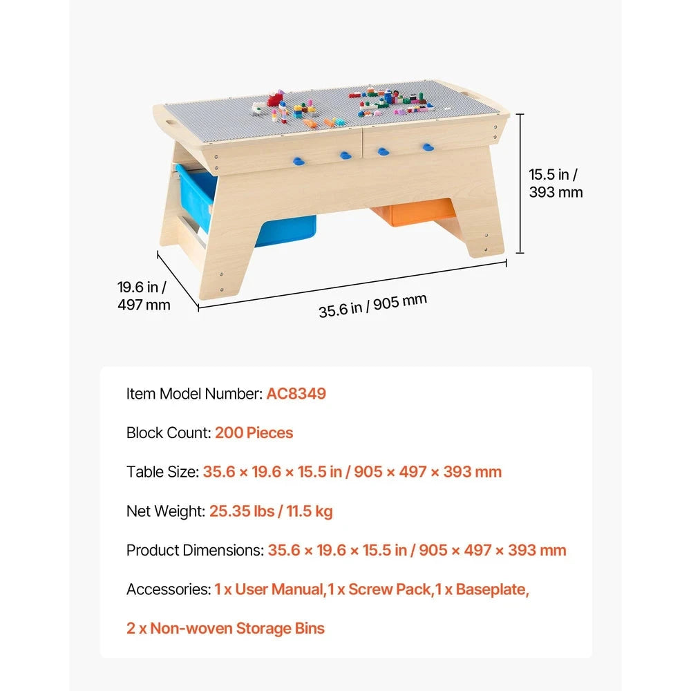 Reversible Wooden Activity Table – Kids Play & Draw Table with Storage