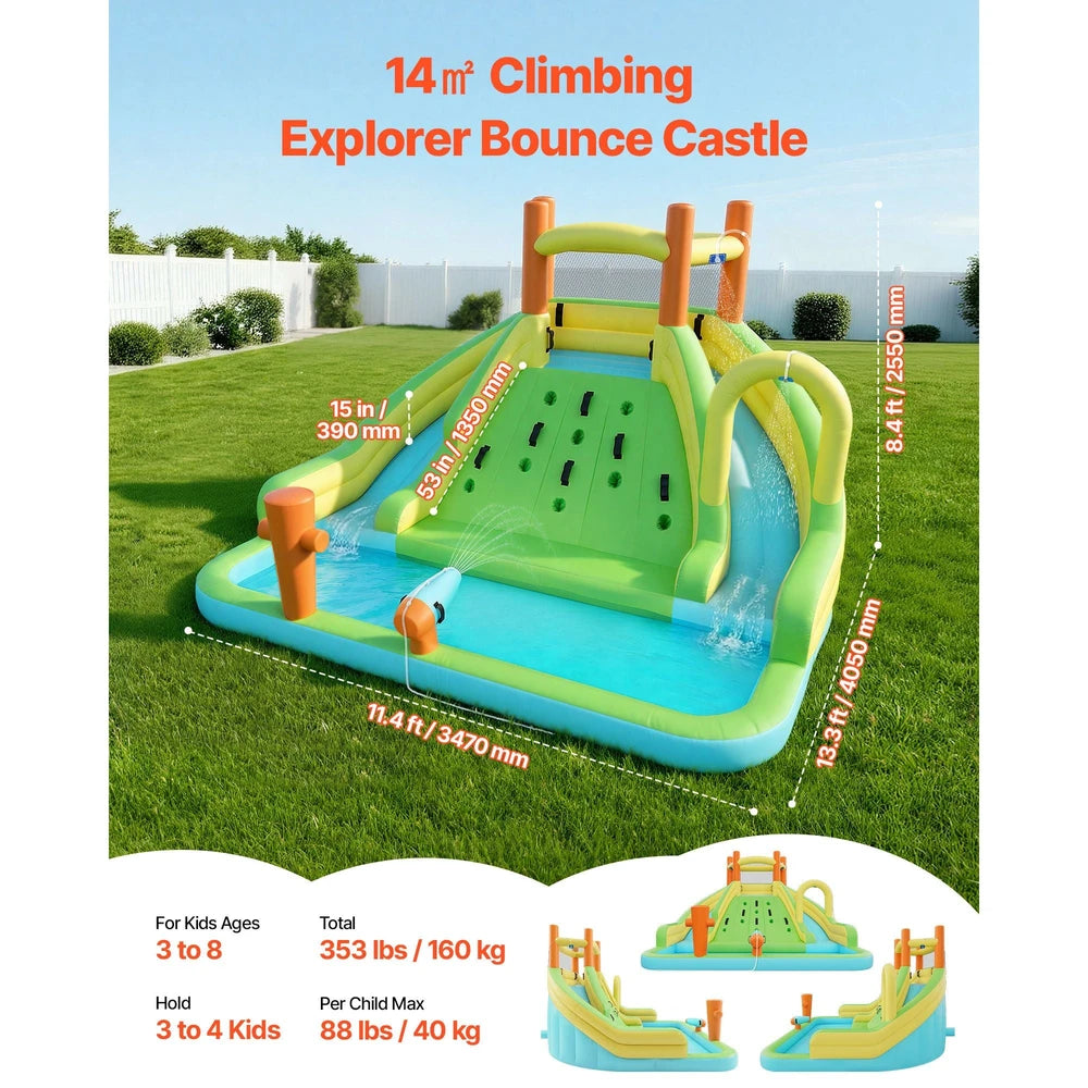 Inflatable Water Park Bounce House – Extra-Large Backyard Water Slide Playground (13x11x8)