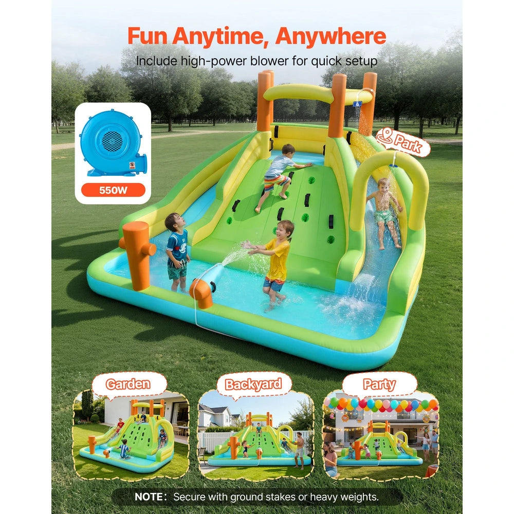 Inflatable Water Park Bounce House – Extra-Large Backyard Water Slide Playground (13x11x8)