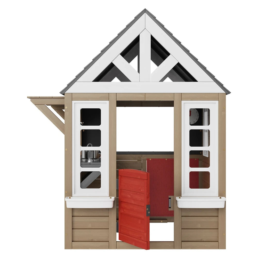 Wooden Cottage Playhouse – Outdoor Kids Playhouse for Backyard Fun