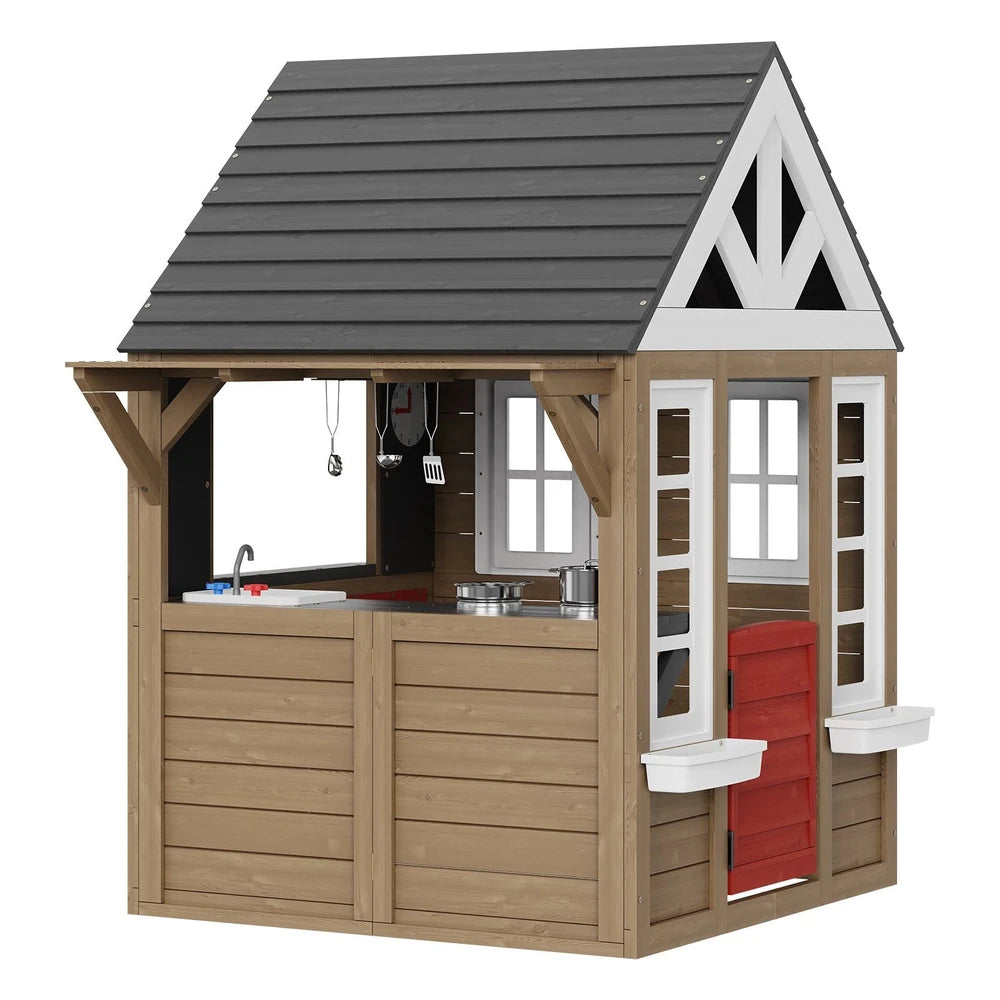 Wooden Cottage Playhouse – Outdoor Kids Playhouse for Backyard Fun