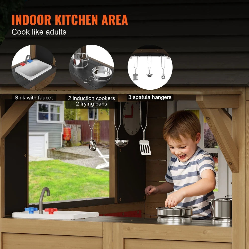 Wooden Cottage Playhouse – Outdoor Kids Playhouse for Backyard Fun