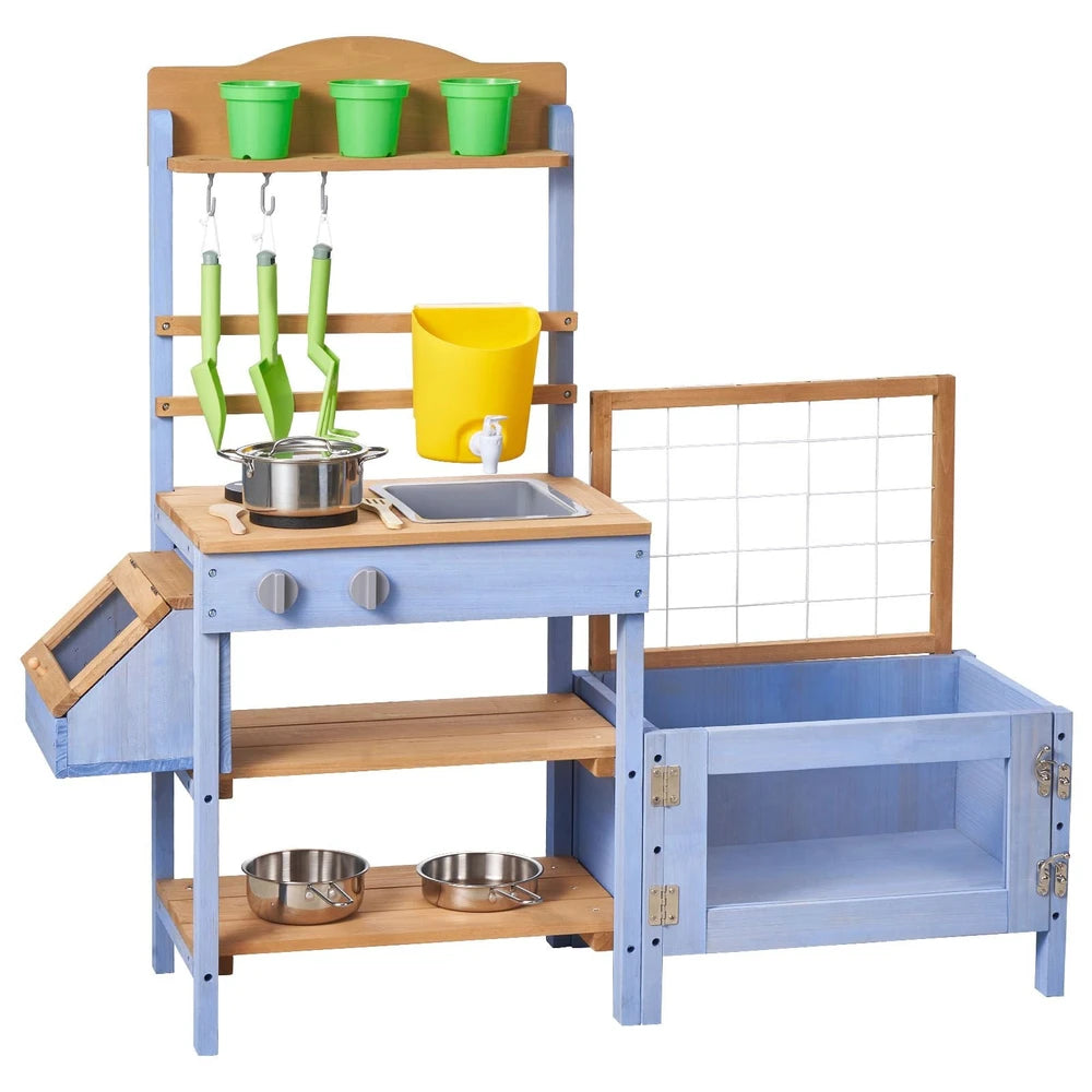 Wooden Outdoor Mud Kitchen – Backyard Play Kitchen with Planting Box