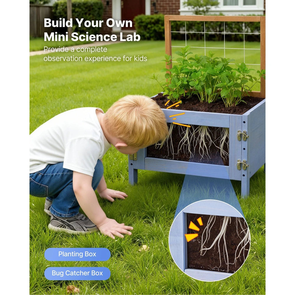 Wooden Outdoor Mud Kitchen – Backyard Play Kitchen with Planting Box