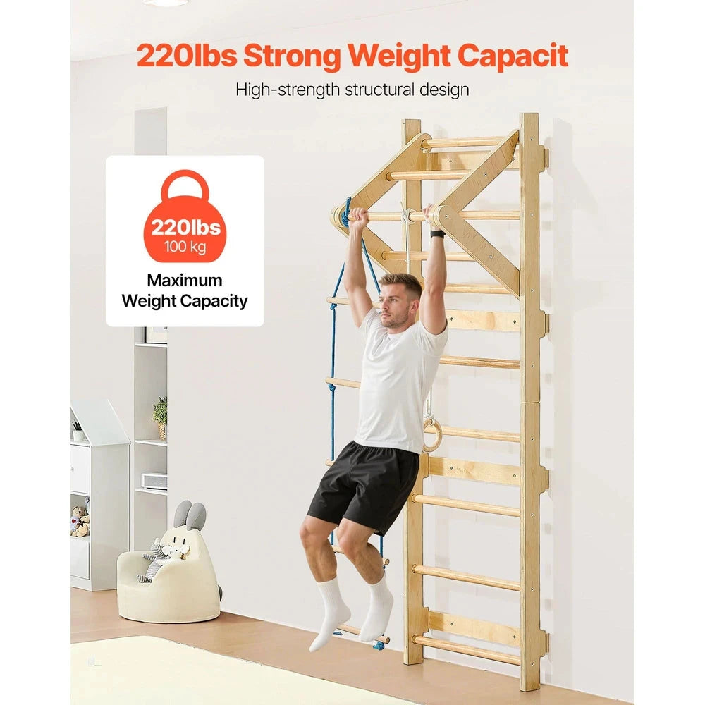 4-in-1 Swedish Ladder Wall Gym – Solid Wood Indoor Climbing Set for Kids