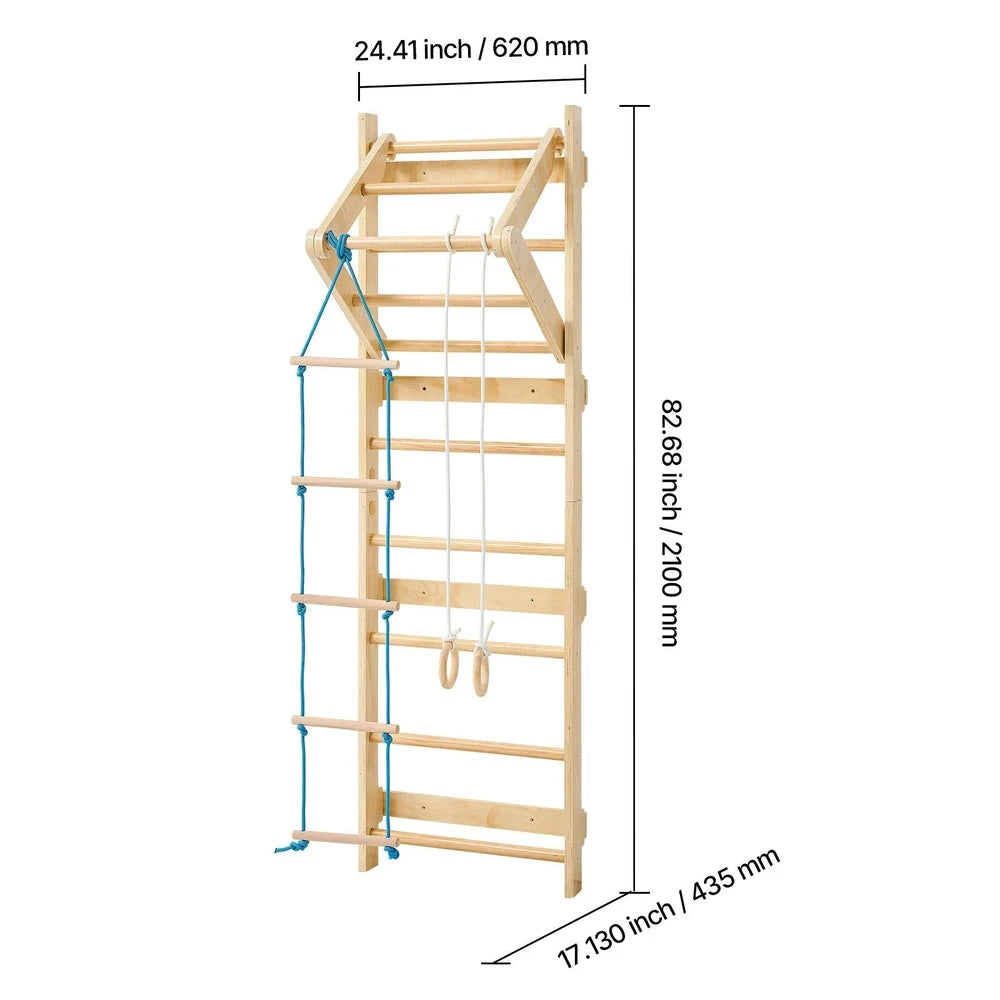4-in-1 Swedish Ladder Wall Gym – Solid Wood Indoor Climbing Set for Kids