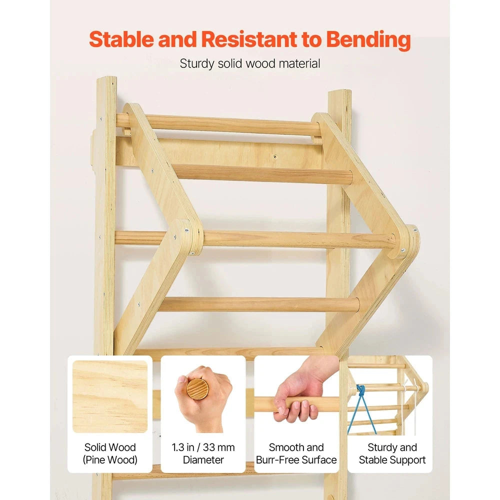 4-in-1 Swedish Ladder Wall Gym – Solid Wood Indoor Climbing Set for Kids