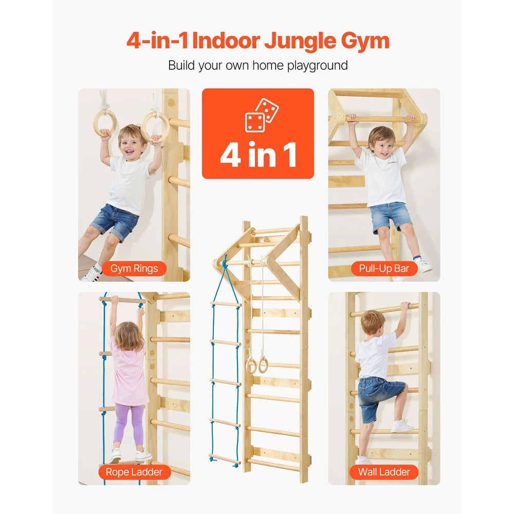 4-in-1 Swedish Ladder Wall Gym – Solid Wood Indoor Climbing Set for Kids