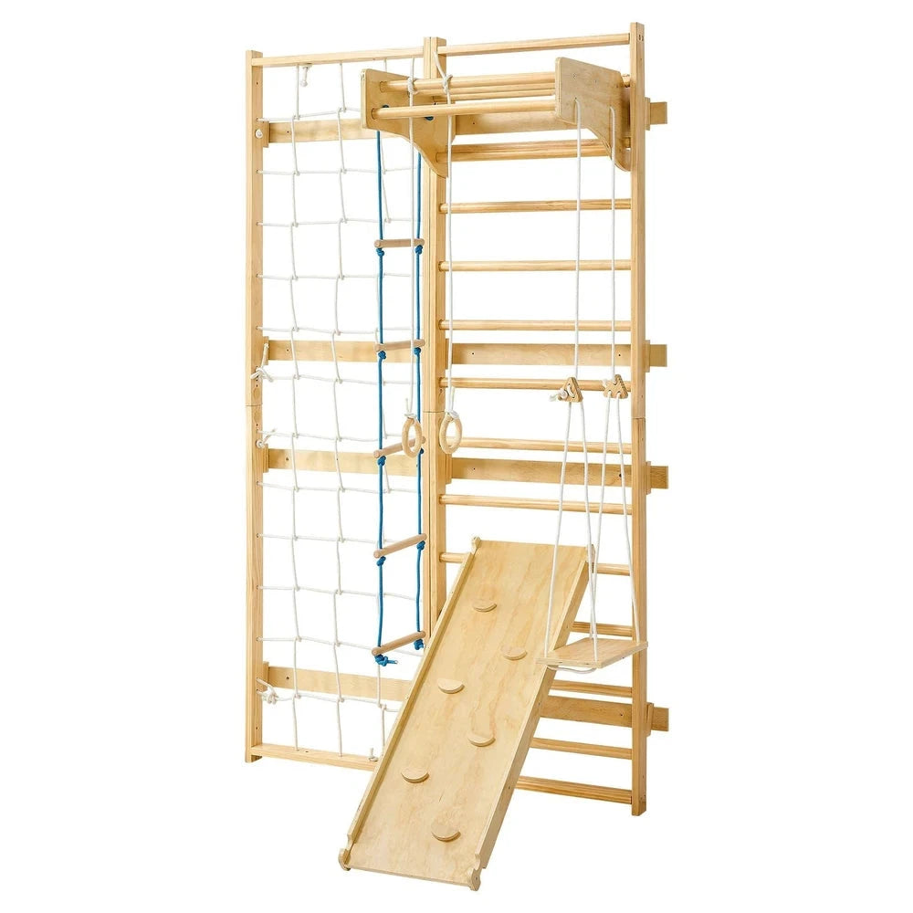 8-in-1 Swedish Ladder Wall Gym – Solid Wood Indoor Climbing Set for Kids