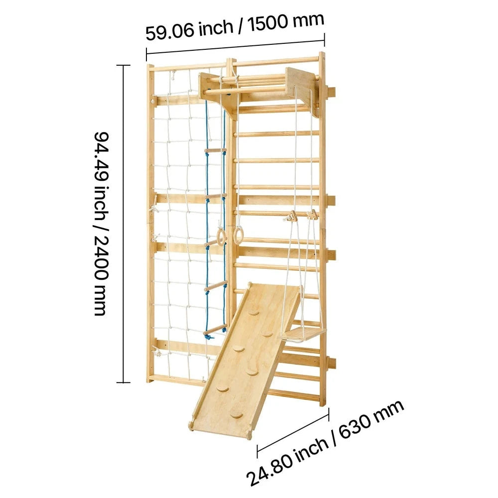 8-in-1 Swedish Ladder Wall Gym – Solid Wood Indoor Climbing Set for Kids