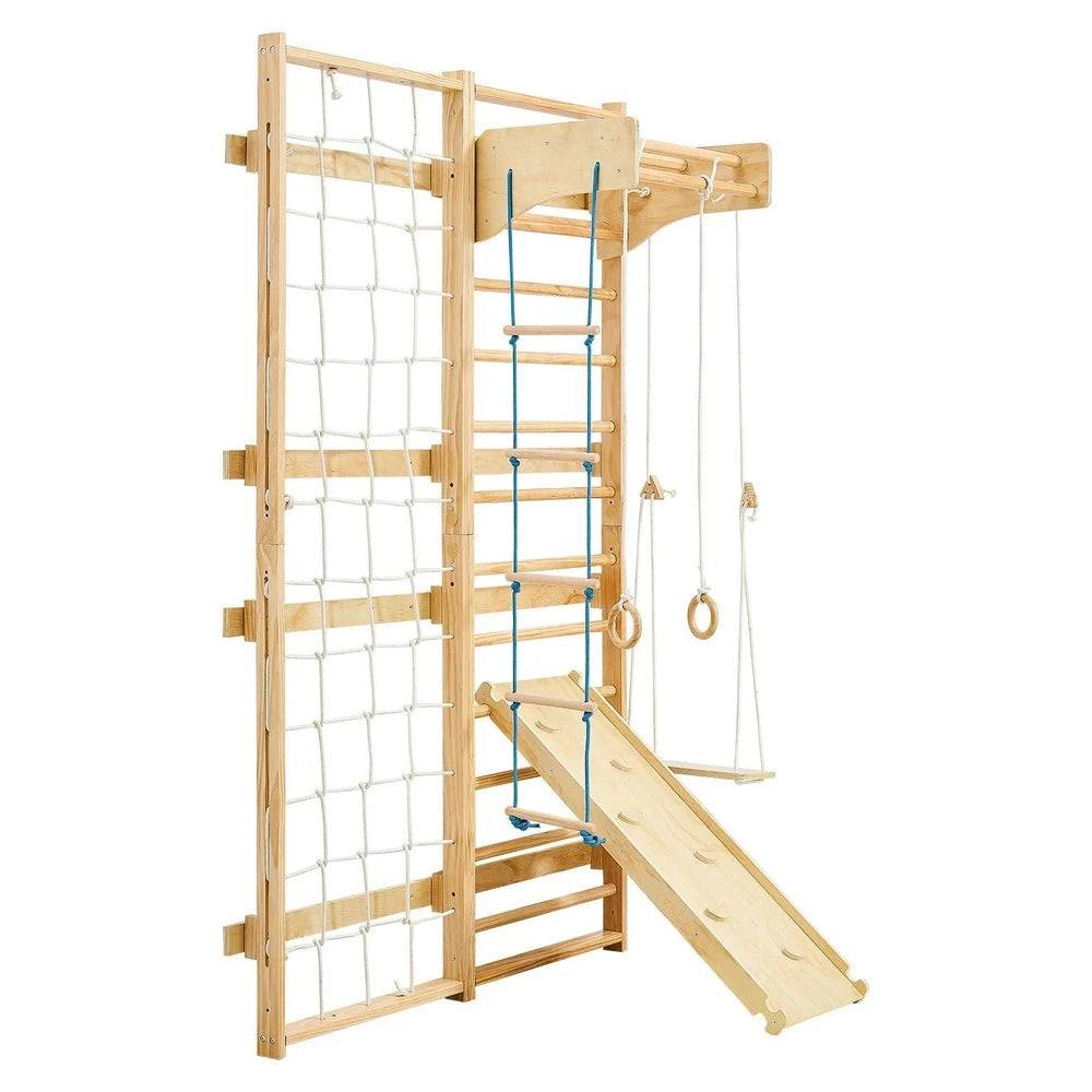 8-in-1 Swedish Ladder Wall Gym – Solid Wood Indoor Climbing Set for Kids