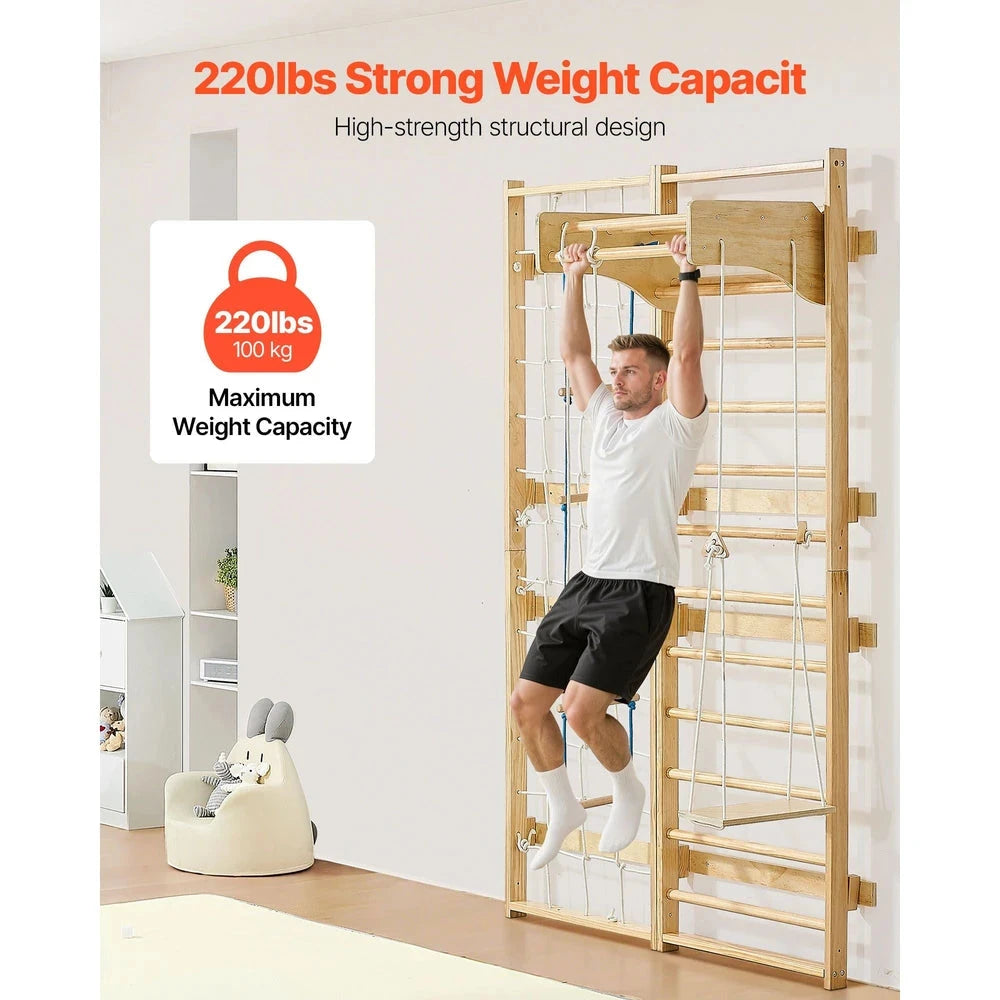 8-in-1 Swedish Ladder Wall Gym – Solid Wood Indoor Climbing Set for Kids