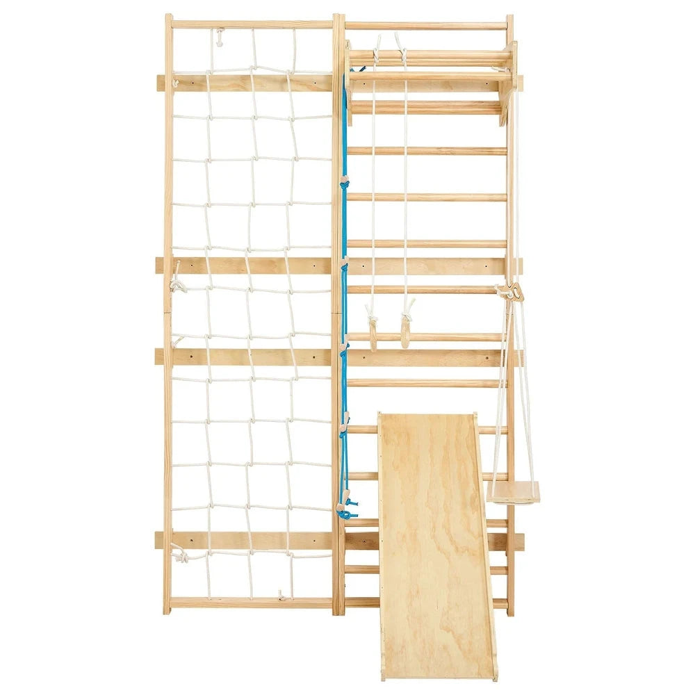 8-in-1 Swedish Ladder Wall Gym – Solid Wood Indoor Climbing Set for Kids