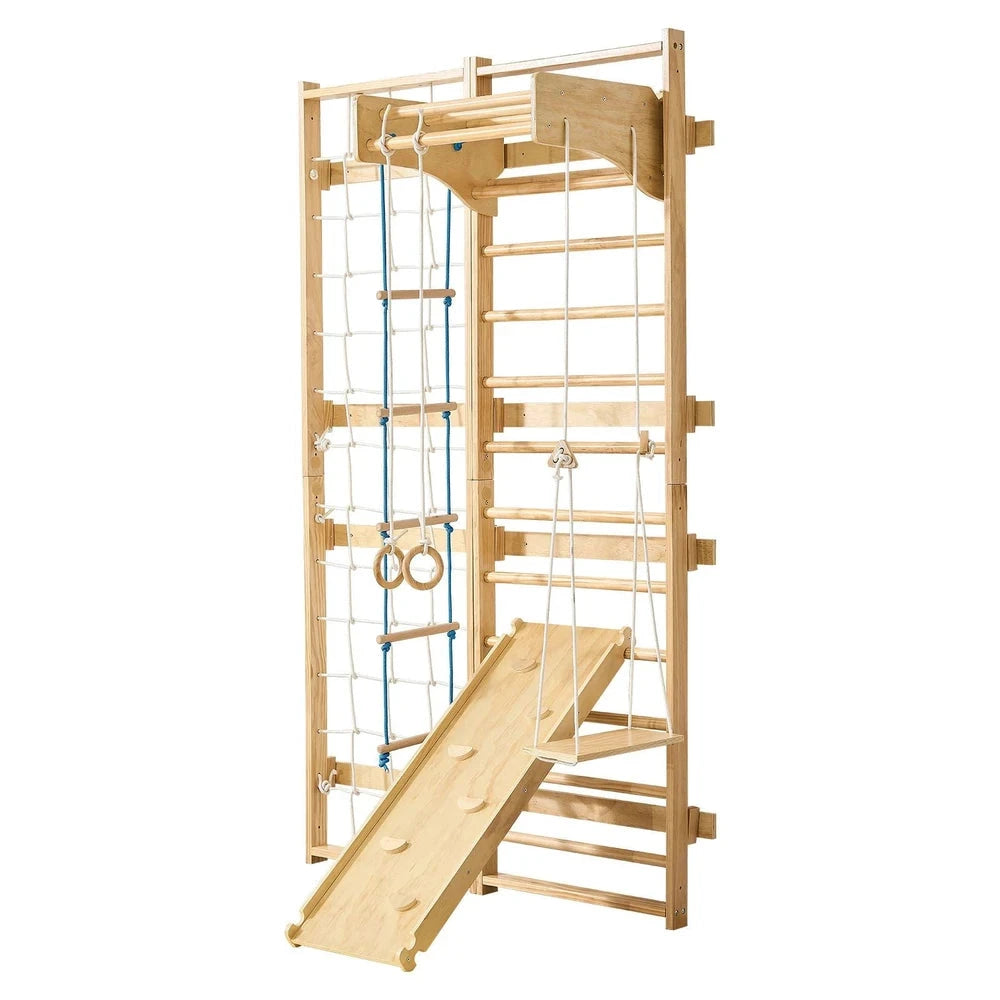 8-in-1 Swedish Ladder Wall Gym – Solid Wood Indoor Climbing Set for Kids