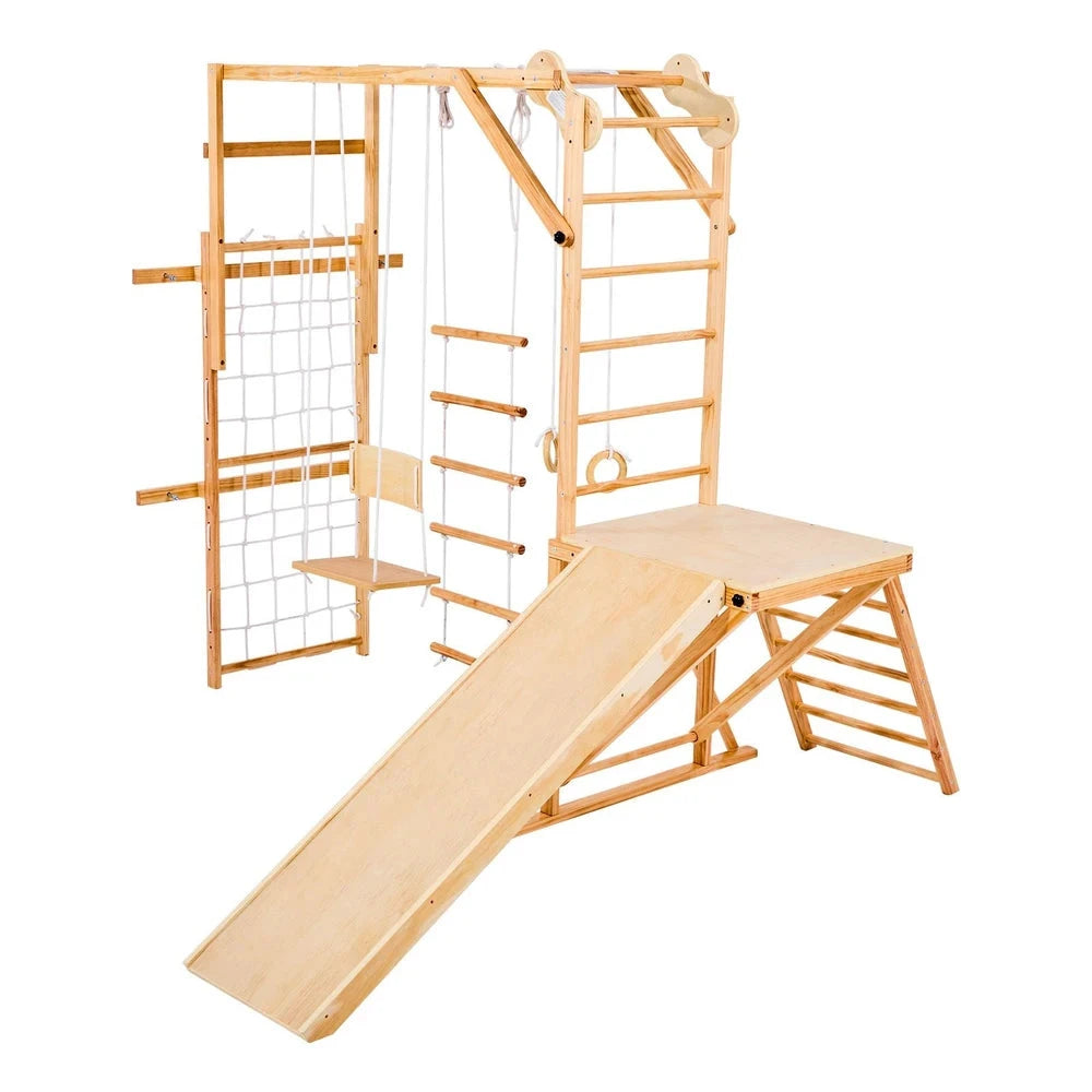 8-in-1 Wooden Montessori Jungle Gym – Indoor Climber with Slide & Swing